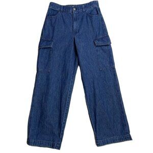 Uniqlo Cargo Jeans Cropped Wide Straight Leg Denim Size S
